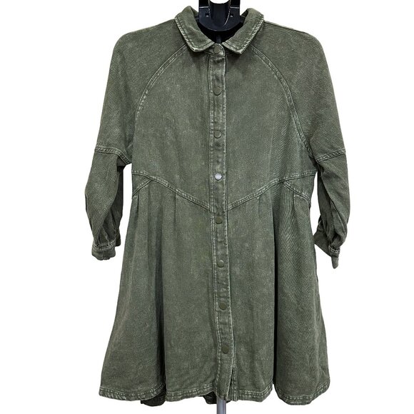 Entro Oversized Denim Babydoll Dress in Olive Green, Size Medium - Picture 2 of 11